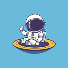 Astronaut Peace Hand Cartoon Vector Icon for Technology and Space Projects
