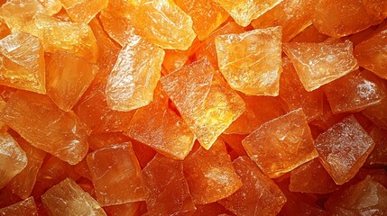 Close-up of amber crystals, orange, yellow, transparent, texture, background.