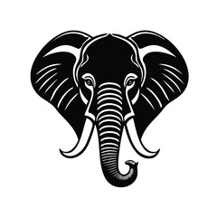 Elephant Face Vector Illustration with Tusks and Trunk, Facing Left