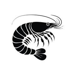 Vintage Shrimp Silhouette Linocut Vector Illustration on White
