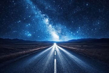 Fototapeta premium A Road Through the Milky Way Under a Starry Night Sky