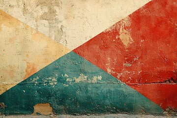 Weathered Concrete Wall with Geometric Paint Pattern