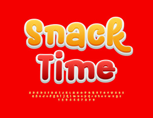 Vector funny emblem Snack Time. Creative Playful Font. Artistic Alphabet Letters and Numbers set.