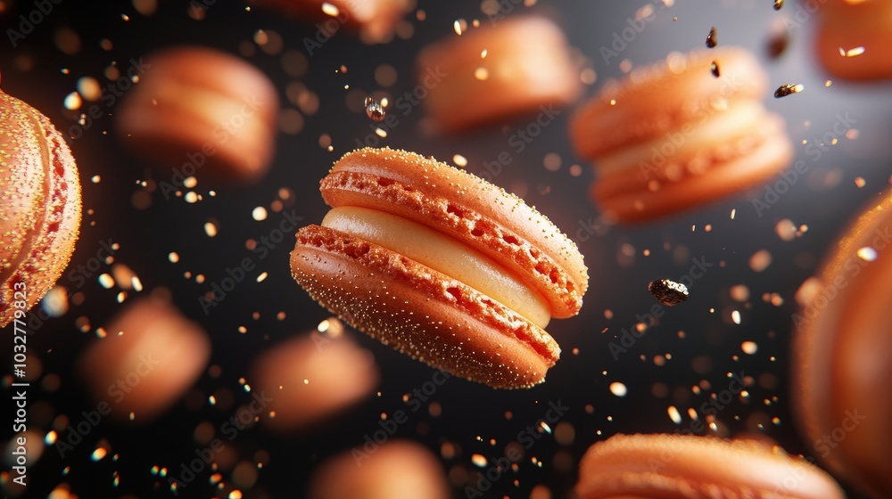 Aufkleber ethereal macarons floating in mid-air with sparkling reflections on gradient background - minimalist