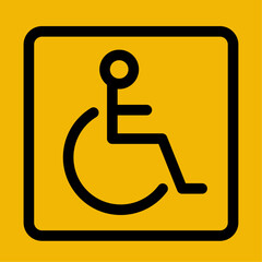 Disabled wheelchair icon. Disable parking symbol logo, isolated on yellow background. Vector sign