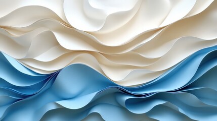 Fototapeta premium Delicate Blue and White Croissants 3D Textured Paper Seamless Pattern on Beige Background