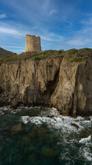 Seascape seen from the drone. Crystal clear water and rocks on the water