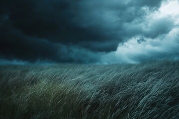 Dark Storm Clouds Over a Field of Grass