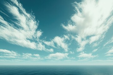 Obraz premium Tranquil Ocean with Cirrus Clouds and a Pale Blue Sky
