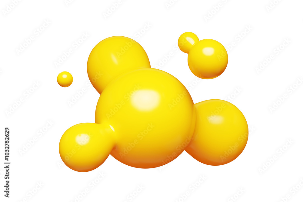 Poster yellow abstract liquid metaball shape. 3d render illustration of fluid soft bubble blob. organic bri