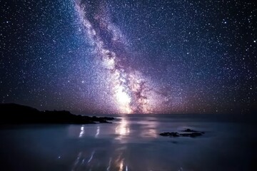 Milky Way Galaxy Reflected in Calm Ocean Waters at Night