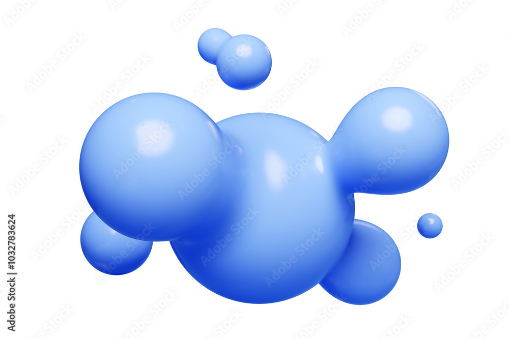 Poster blue abstract liquid metaball shape. 3d render illustration of fluid soft bubble blob. organic brigh