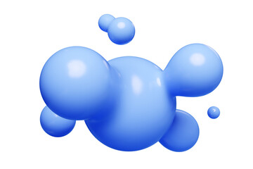 Blue abstract liquid metaball shape. 3d render illustration of fluid soft bubble blob. Organic bright decorative sphere geometric form. Morphing ball aqua drop or molecule. Flow particles.