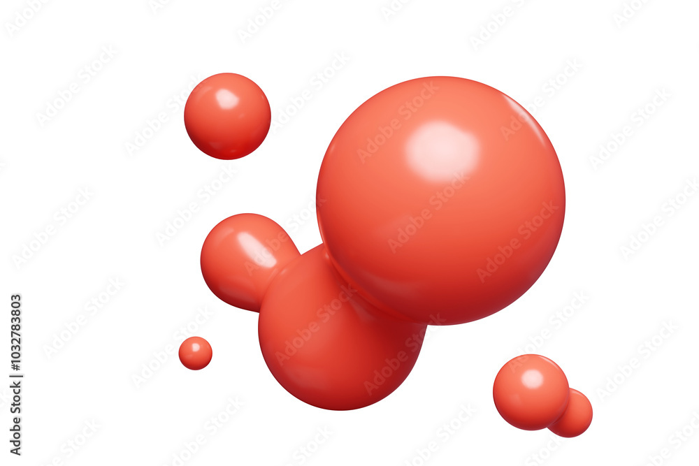 Poster red abstract liquid metaball shape. 3d render illustration of fluid soft bubble blob. organic bright