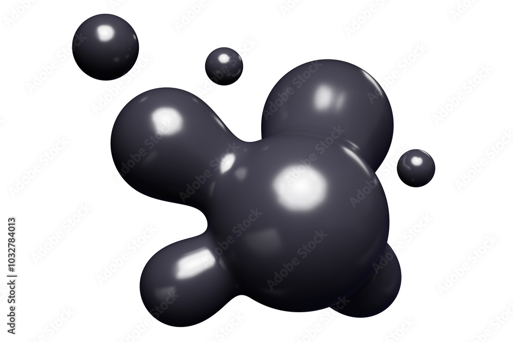 Poster black abstract liquid metaball shape. 3d render illustration of fluid soft bubble blob. organic brig