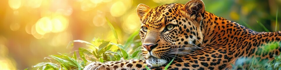 Naklejka premium Leopard close-up in the tropics. Selective focus