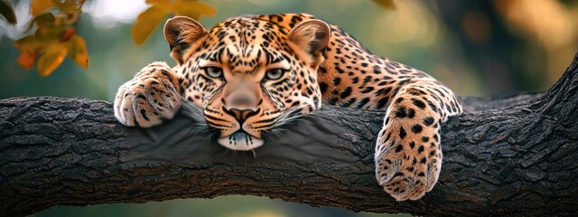 Obraz premium Leopard close-up in the tropics. Selective focus