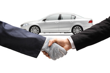 Car owner shaking hand with auto mechanic worker