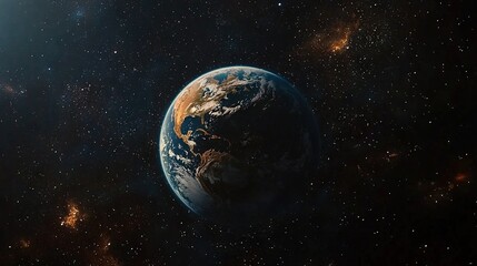 Obraz premium An image capturing Earth from space, positioned so the sun is central while stars surround it in the background