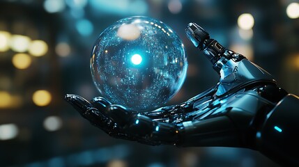 Robotic Hand Displaying Holographic Sphere with Futuristic Digital Technology image