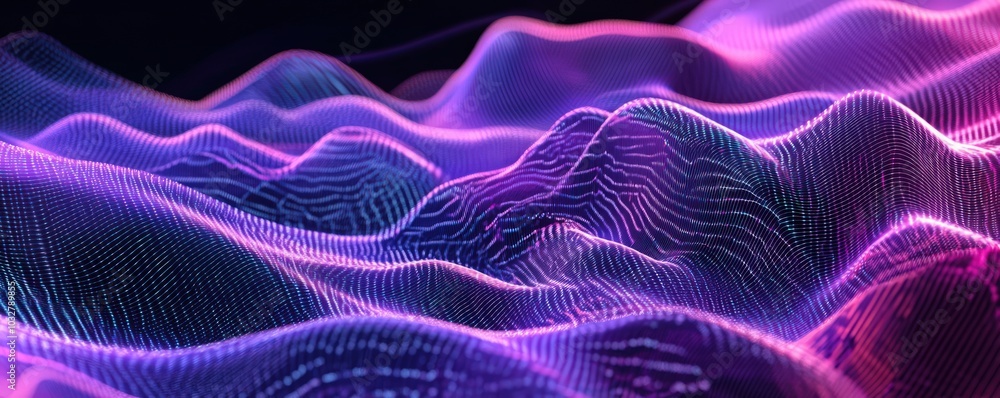 Poster digital pulse pattern with fluctuating waves and light trails in futuristic tones