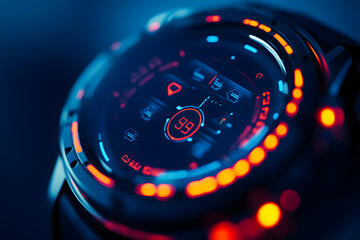 Futuristic Smartwatch Interface with Digital Display and LED Lights for Technology Concepts