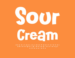 Vector tasty logo Sour Cream. Artistic Font. Modern Alphabet Letters and Numbers set.