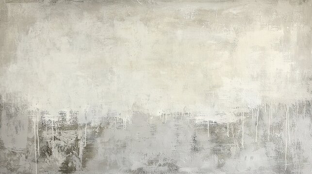   A painting depicts a white cat sitting on a white wall, surrounded by shades of gray The subject is captured in crisp detail and the overall aesthetic is monochromatic