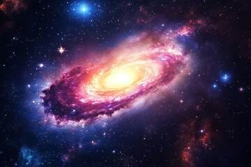 A Vibrant Spiral Galaxy Surrounded by Stars and Nebulae