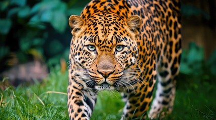 Naklejka premium Leopard close-up in the tropics. Selective focus