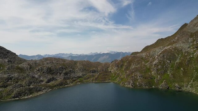 Aerial video of Landscape of lake Ritom in Piora Valley, Ticino, Switzerland
