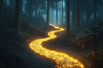 Obraz premium Luminous Path Through a Foggy Forest