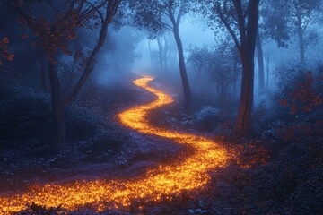 A Glowing Path Through a Foggy Forest