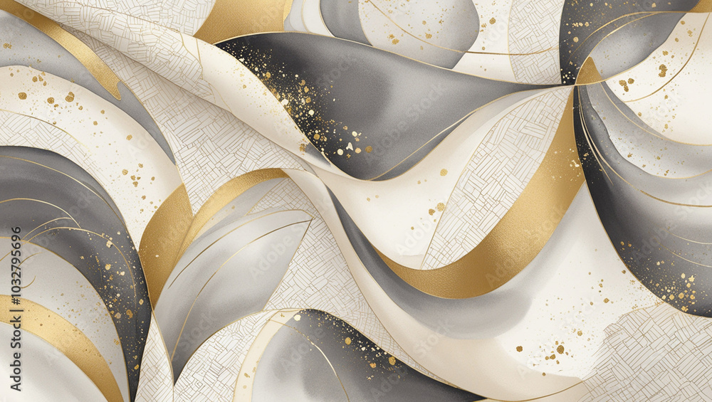 Poster abstract patterned background with waves and gold accents in artistic design