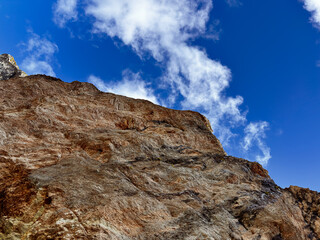 close up of rocky mountain peak under clear blue sky. Log pod Mangartom. Slovenia. Julian alps. mountain landscape. nature photography