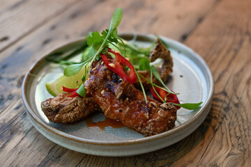 extravagant cuisine, restaurant small plate menu, Korean chicken 