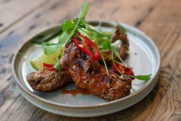 extravagant cuisine, restaurant small plate menu, Korean chicken 