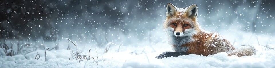 Obraz premium fox in the snowy forest. Selective focus