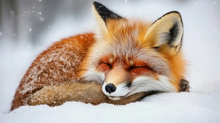 Fototapeta premium fox in the snowy forest. Selective focus
