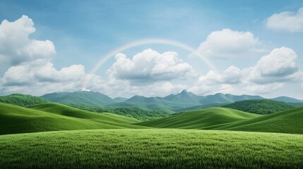 Irish countryside with rolling green hills and a rainbow leading to a pot of gold, capturing the magic and folklore of St Patrick’s Day 