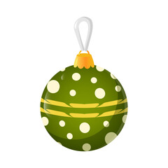 Green Christmas tree toy in the shape of a ball with a green pattern isolated on a white background. Vector.