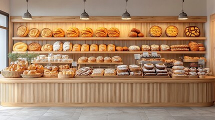 Bakery display showcasing various types of bread.