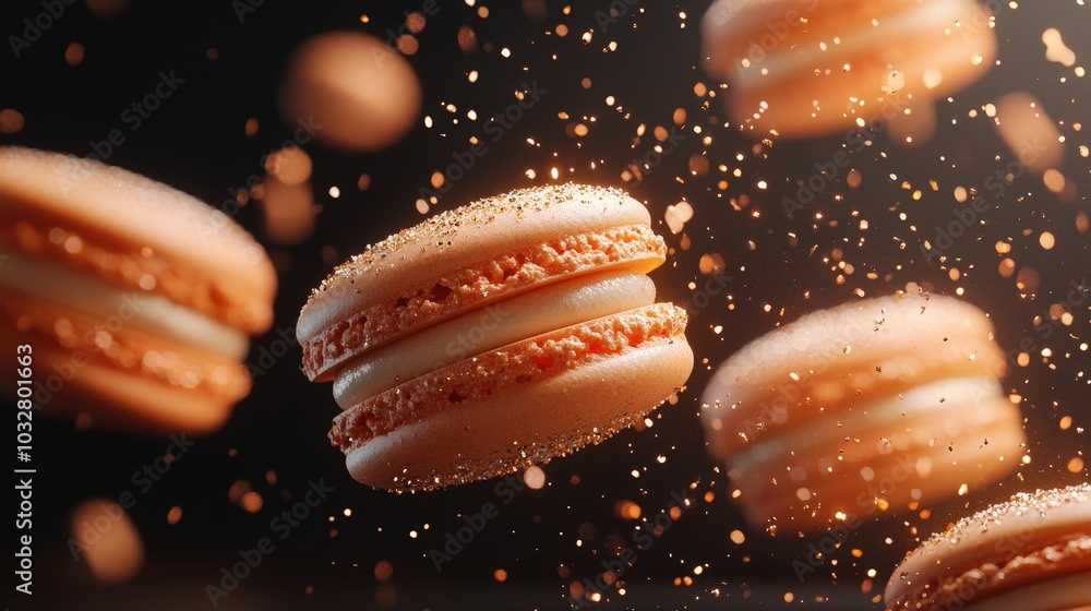 Aufkleber ethereal macarons floating in air on gradient background with sparkle reflection, minimalistic 16k h