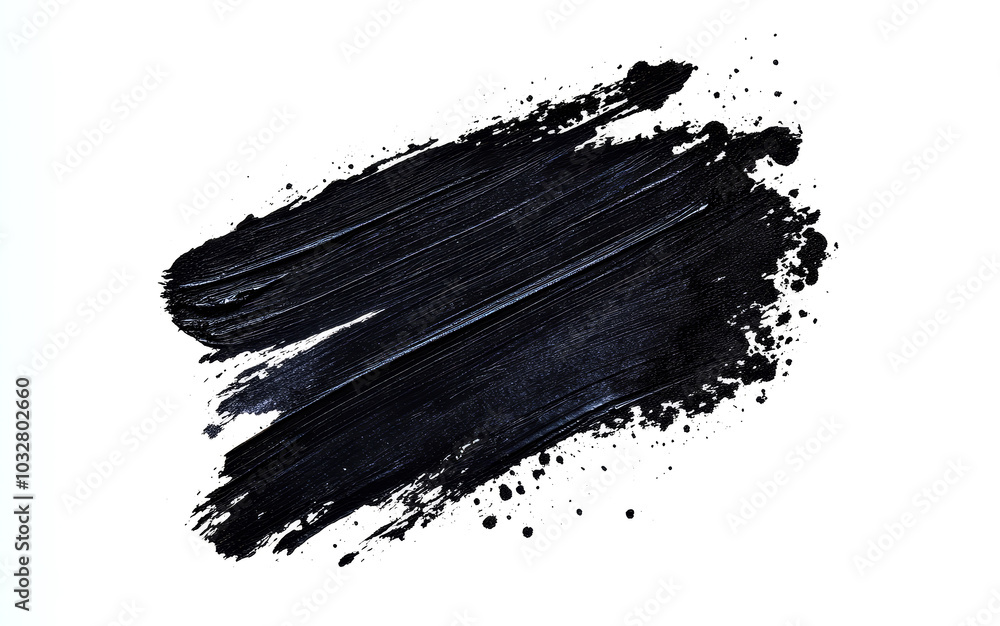 Wall mural black paint strokes paint, roller, spatula, splash, brush stain grunge isolated on transparent or wh