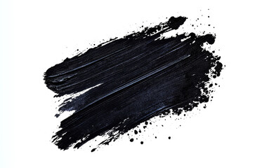 Black paint strokes  paint, roller, spatula, splash, brush  stain grunge isolated on transparent or white background.