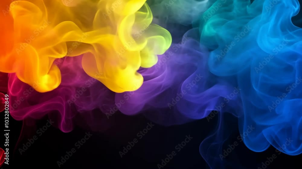 Poster colorful ink swirls in a dark background, creating a mesmerizing abstract pattern