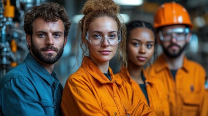 Fototapeta premium Diverse group of engineers collaborating on a new project, representing the importance of ethnic diversity in technical professions