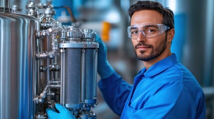Technician inspecting industrial air filtration systems in a factory, symbolizing the importance of maintaining clean air standards in manufacturing environments