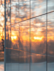 Blurred sunset reflected on wall tiles