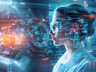 Advanced technologies in science and medicine with futuristic mixed media